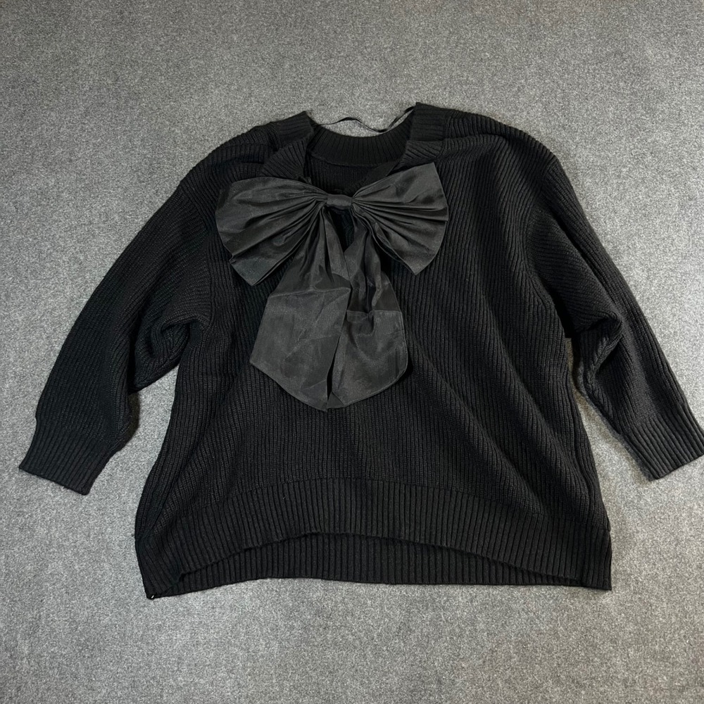 Torrid  4X Black Ribbed Knit Sweater with Oversized Back Bow Statement Pullover